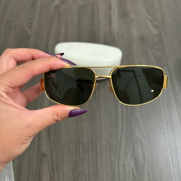 Celine TRIOMPHE METAL 04 SUNGLASSES IN METAL Gold Green New - Picture 8 of 16